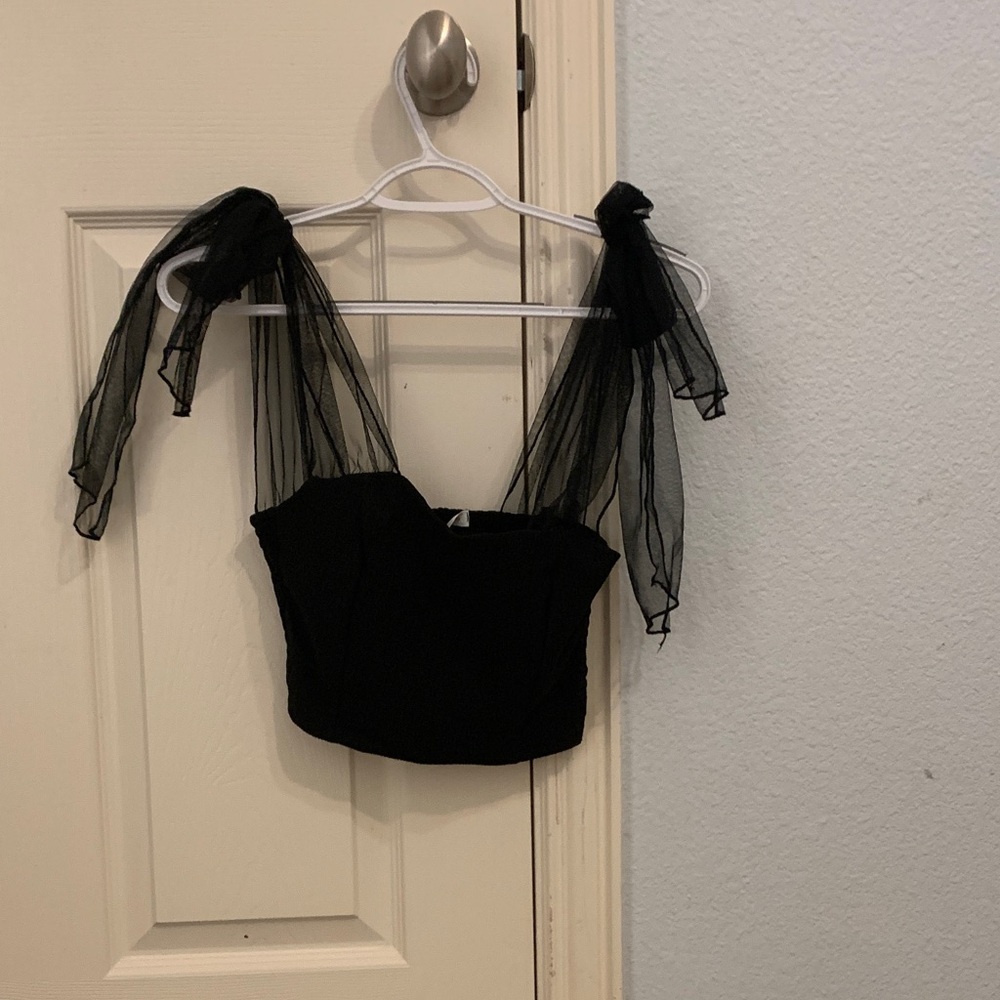 Altar'd State Black Sheer Strap Crop Top
